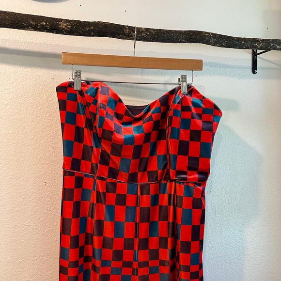 Hutch Velvet Check Bright Colored Wide Leg Strapless Jumpsuit Size 16W - Picture 4 of 16